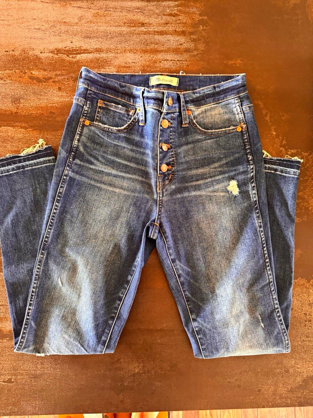Madewell Women’s High Rise Skinny Jeans Blue Distressed Button Fly 5-Pocket